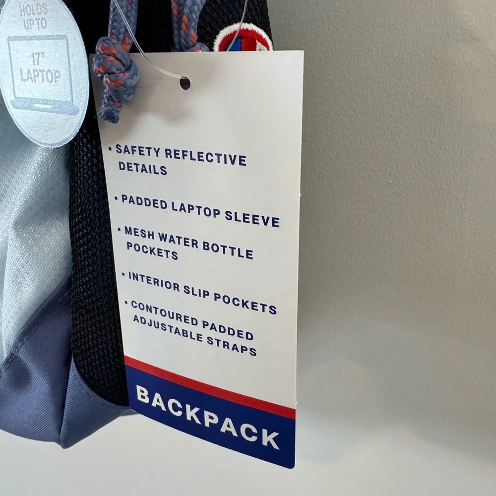 Champion Light Blue Backpack with Navy and Coral Trim - Picture 9 of 16